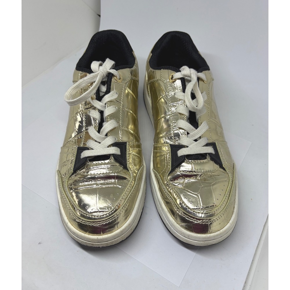 Michael Kors Sneakers Women 10 Gold Good Metallic Croc Embossed Low Top Lace Up